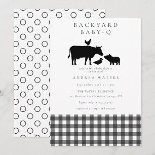 BBQ   Gingham Black   Rustic Baby Shower Invitation