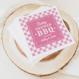 BBQ Gingham Plaid Napkins   Pink and White