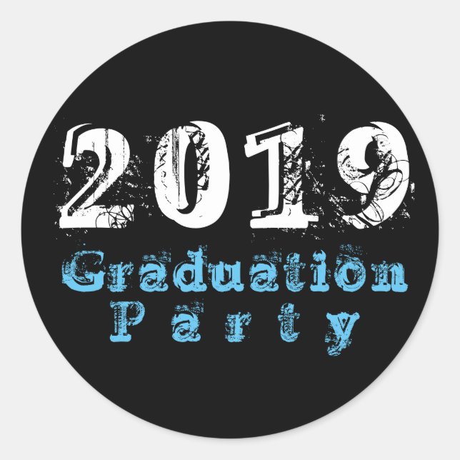 BBQ Graduation Party - Blk BG Typography Classic Round Sticker (Front)