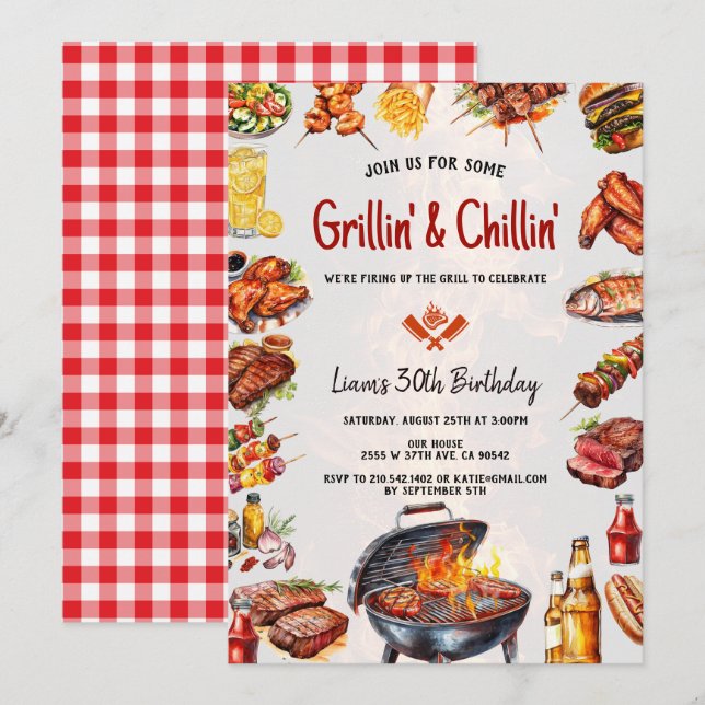 BBQ Grill & Chill Backyard Birthday Party Invitation (Front/Back)