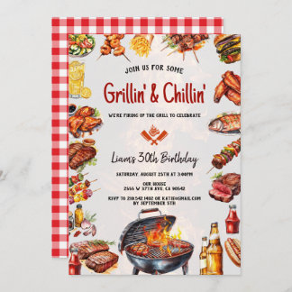 BBQ Grill & Chill Backyard Birthday Party Invitation