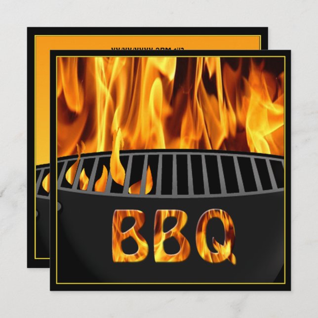 BBQ Grill Flaming Hot Invitation (Front/Back)