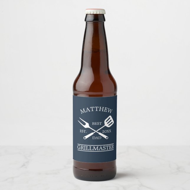 BBQ Grill Master Personalised Best Dad Father's   Beer Bottle Label (Front)