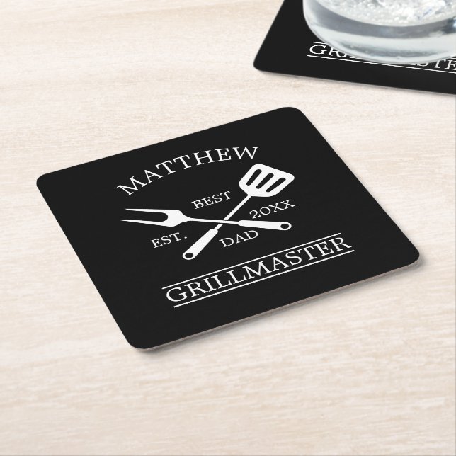  BBQ Grill Master Personalised Best Dad Father's   Square Paper Coaster (Angled)