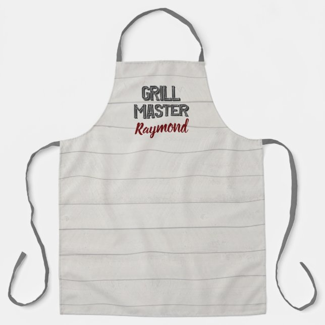 BBQ Grill Master Rustic Gray Wood Boards Mens Apron (Front)