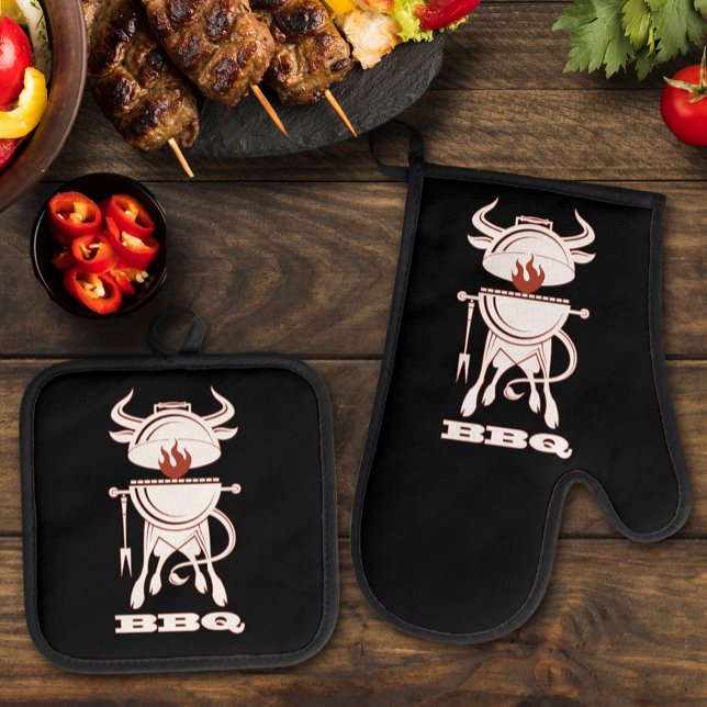 BBQ Grill  Oven Mitt & Pot Holder Set (BBQ Grill Oven Mitt & Pot Holder Set)