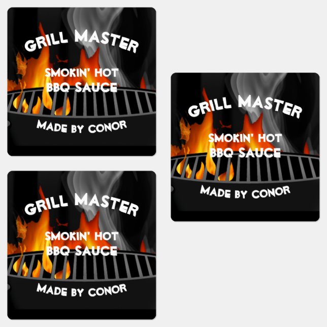 BBQ Grill Sauce Smokin Hot Square Labels (Group)