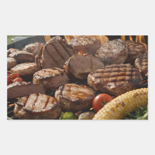 BBQ Grilled Steak Rectangular Sticker (Front)