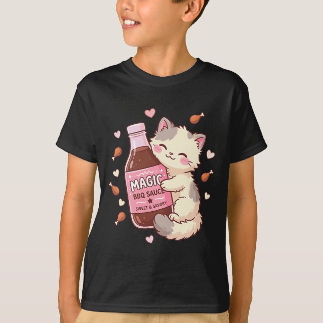 Bbq Grilling Funny Cat Hugging Magic Bbq Sauce T-Shirt (Front)