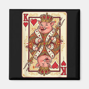 Bbq Grilling Funny Pig King Of Hearts Playing Card Magnet