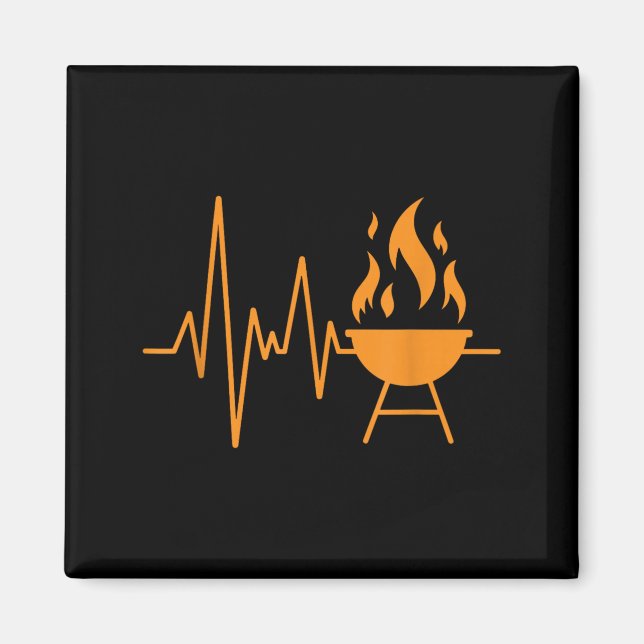 BBQ Heartbeat Grillmaster Line Art Design Magnet (Front)