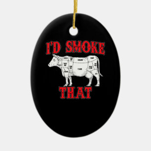 BBQ Id Smoke That Cow BBQ I Grilling Grillmasters Ceramic Tree Decoration