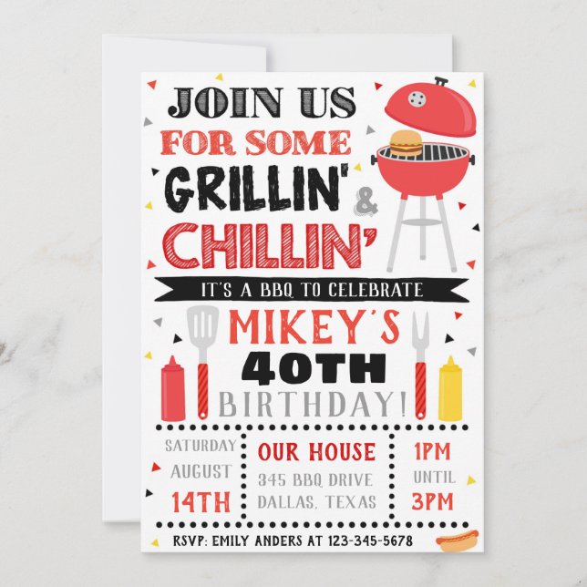 BBQ Invitation Adult BBQ Birthday Invitation (Front)