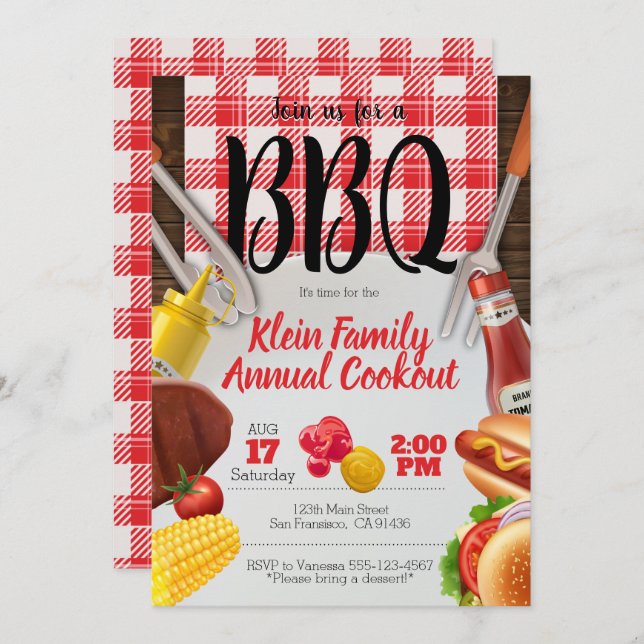BBQ Invitation or Picnic Invitation for Cookout (Front/Back)