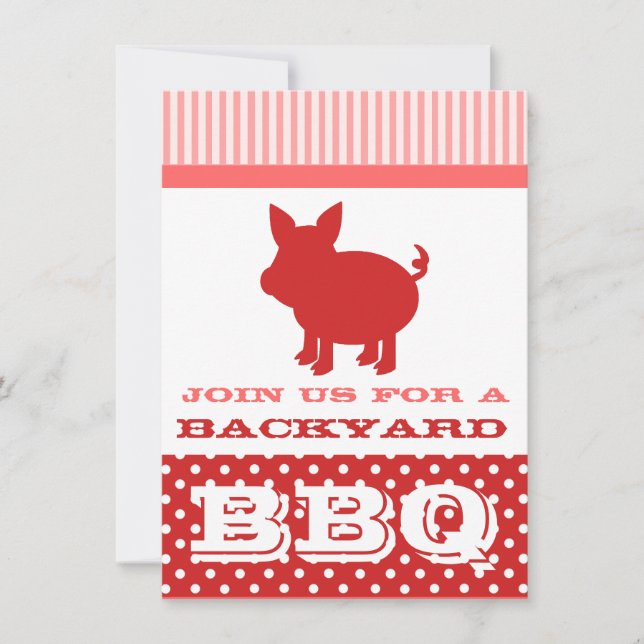 BBQ Invitation - Red and Pink Pig (Front)