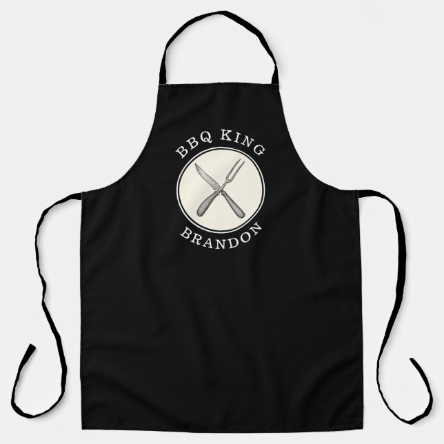 BBQ King Knife & Fork Grill Dad Name Apron (Front)