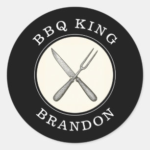 BBQ King Knife & Fork Grill Dad Name Classic Round Sticker