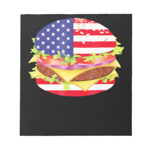 BBQ Lovers Hamburger USA Flag 4th Of July BBQ Notepad