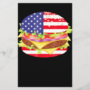 BBQ Lovers   Hamburger USA Flag 4th Of July BBQ Stationery
