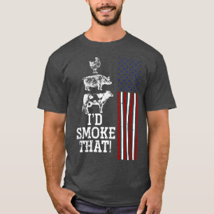 BBQ Meat Smoking American Flag US Retro Barbecue T-Shirt