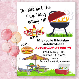BBQ Not Only Thing Getting Lit Birthday  Invitatio Invitation