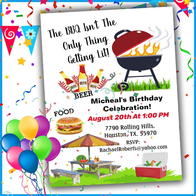 BBQ Not Only Thing Getting Lit Birthday  Invitatio Invitation (Creator Uploaded)