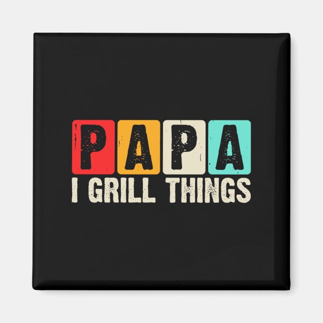 BBQ Papa I Grill Things Retro Backyard Cooking Magnet (Front)