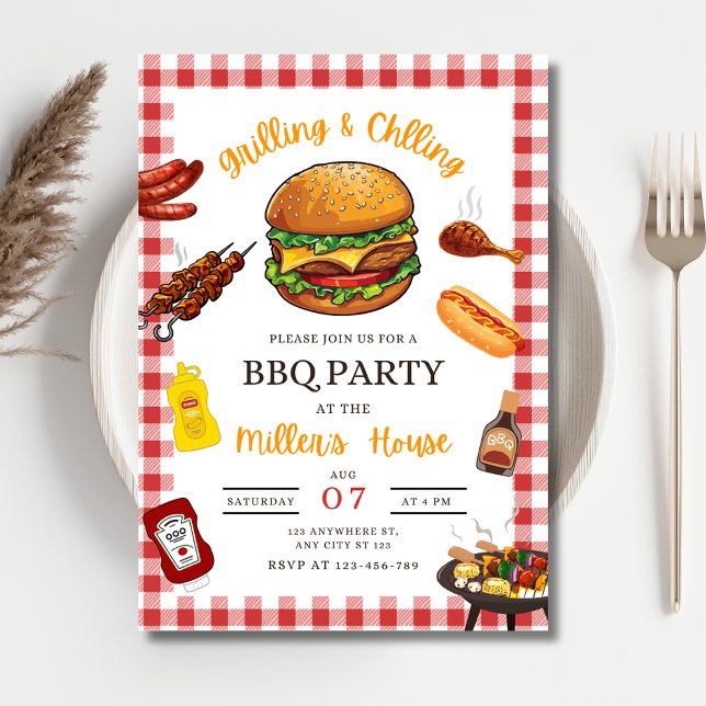 BBQ Party Invitation, Backyard BBQ Grill And Chill Invitation (Creator Uploaded)