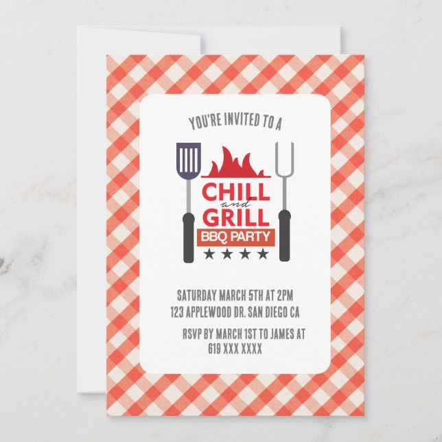BBQ Party Invitation, Size: 5" x 7" Invitation (Front)