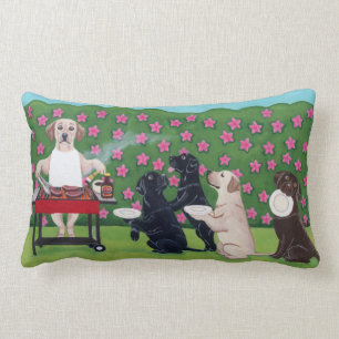 BBQ Party Labradors in the Azalea Garden Lumbar Cushion