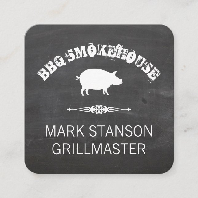 BBQ / Pig / Chalk Background Square Business Card (Front)