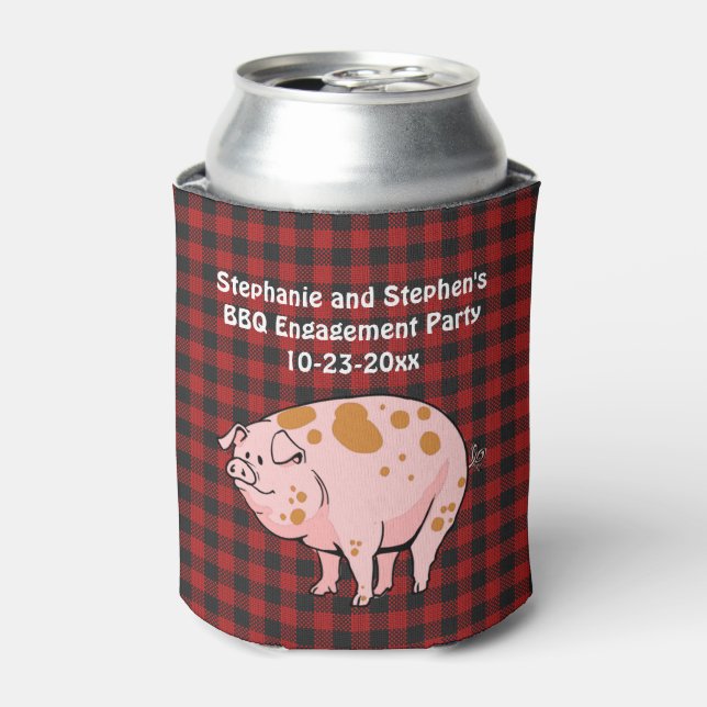 BBQ Pig Roast Rustic Wedding Engagement Party Can Cooler (Can Front)