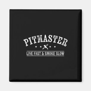 Bbq Pitmaster With Meat Fork And Cleaver Grilling Magnet