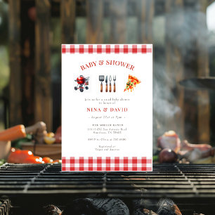 BBQ Pizza gender natural baby shower Invitation