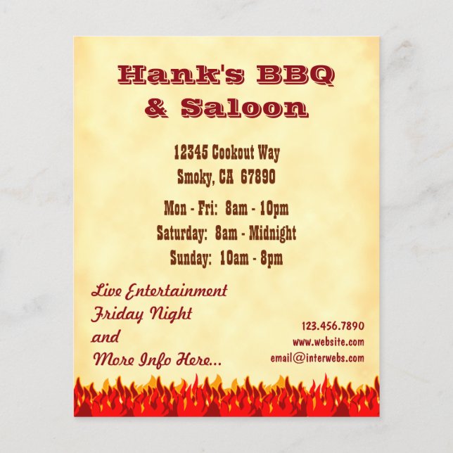 BBQ Red Flames Custom Restaurant Flyer Template (Back)