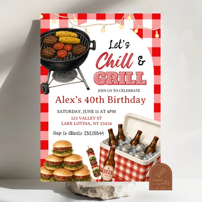 BBQ Red Gingham Grill and Chill Birthday Invitation (Creator Uploaded)