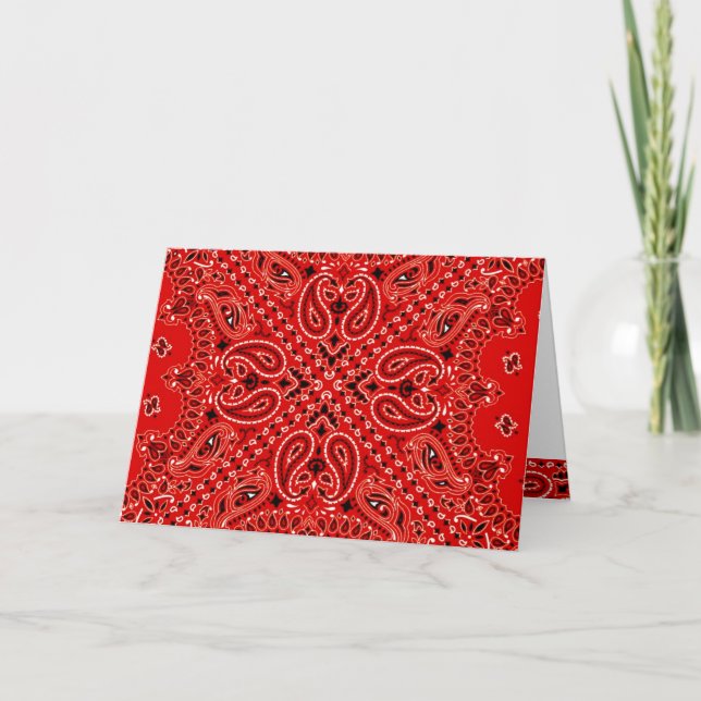 BBQ Red Paisley Western Bandanna Scarf Print Card (Front)