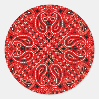 BBQ Red Paisley Western Bandanna Scarf Print Classic Round Sticker