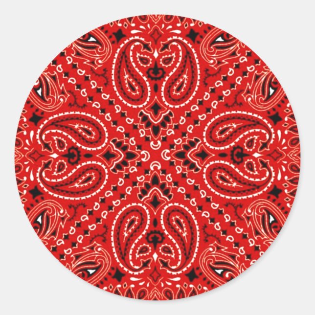 BBQ Red Paisley Western Bandanna Scarf Print Classic Round Sticker (Front)