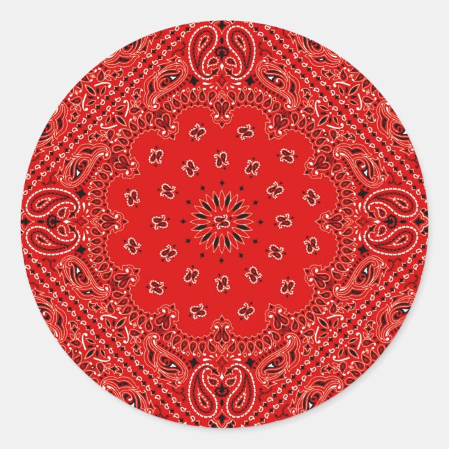 BBQ Red Paisley Western Bandanna Scarf Print Classic Round Sticker (Front)