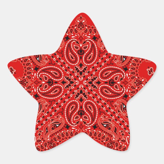 BBQ Red Paisley Western Bandanna Scarf Print Star Sticker (Front)