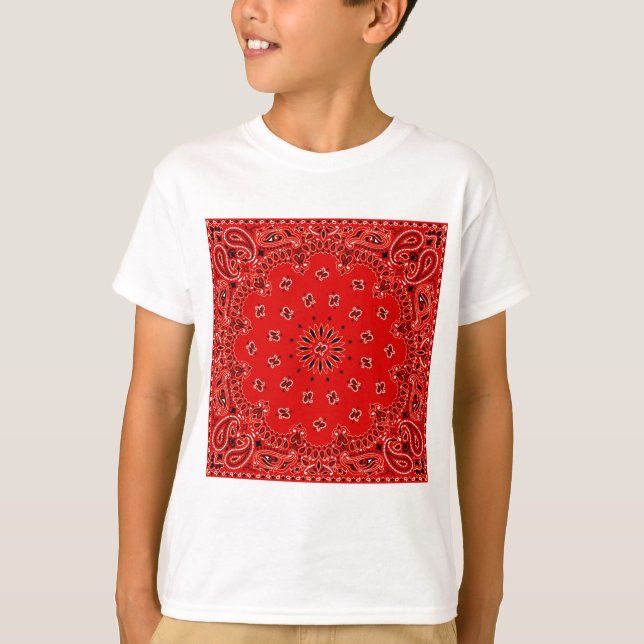 BBQ Red Paisley Western Bandanna Scarf Print T-Shirt (Front)