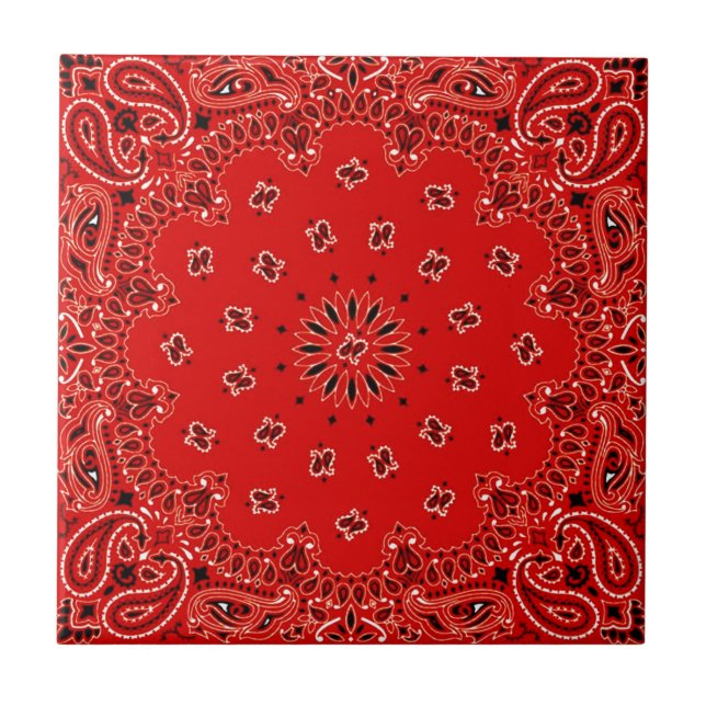 BBQ Red Paisley Western Bandanna Scarf Print Tile (Front)