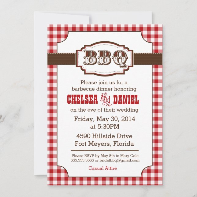 BBQ Rehearsal Dinner Invitation, Rustic Country Invitation (Front)