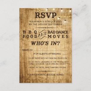 BBQ RSVP for rustic wedding Card