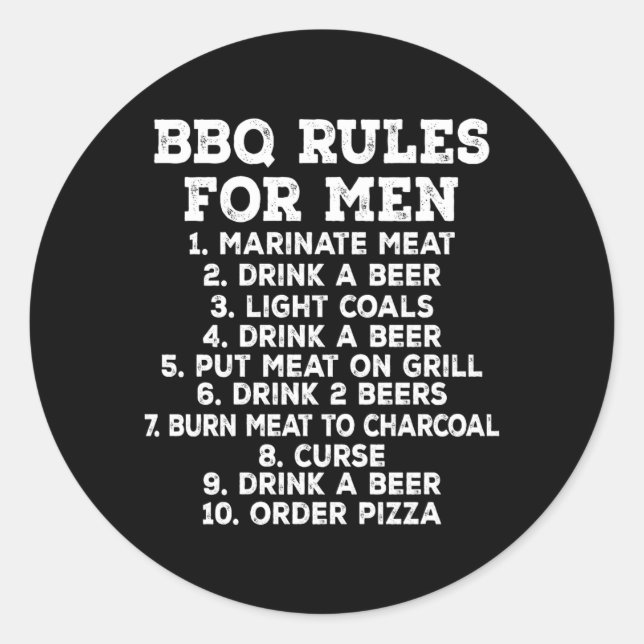 Bbq Rules For Men Funny Grilling Beer Classic Round Sticker (Front)