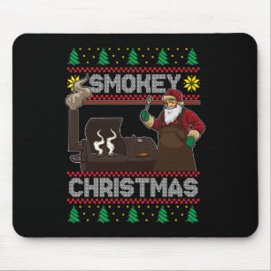 Bbq Santa Grilling Roast On Smoker Ugly Smokey Chr Mouse Pad