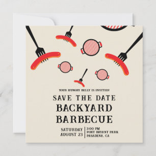 BBQ Save the Date Card with Grill & Fork