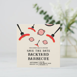 BBQ Save the Date Card with Grill & Fork