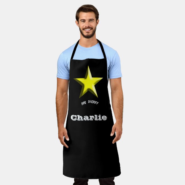 BBQ Sheriff Personalised Sheriff's Badge Apron (Worn)